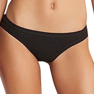 NWT SEAFOLLY Inka Rib Hipster Bikini Bottom black size 12